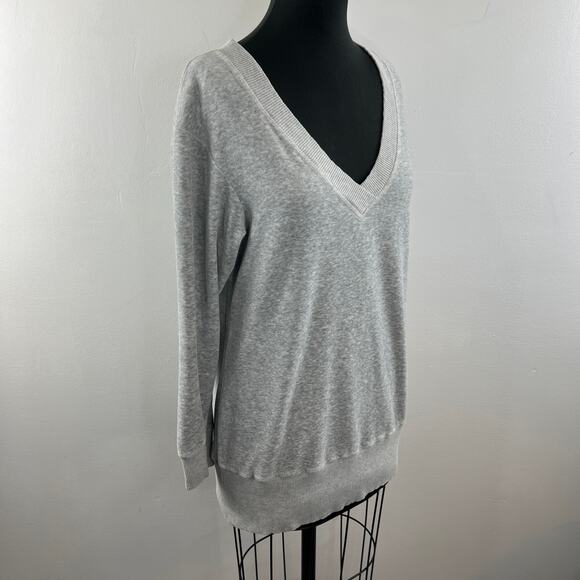 VTG Juicy Couture Gray Sweater Heather Velour V-Neck Knit Fleece Size Large L - Picture 4 of 10